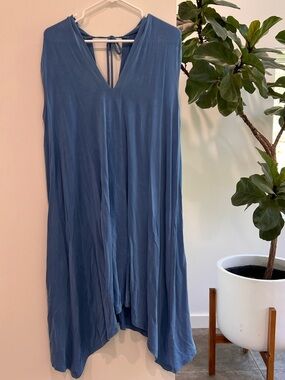 Anthropologie Dusty Blue Asymmetrical V-Neck Sleeveless Dress